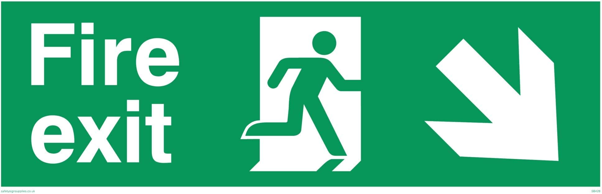 Viking Signs SB428-L31-V "Fire Exit" Sign, Right Down Arrow, Vinyl, 100 mm H x 300 mm W
