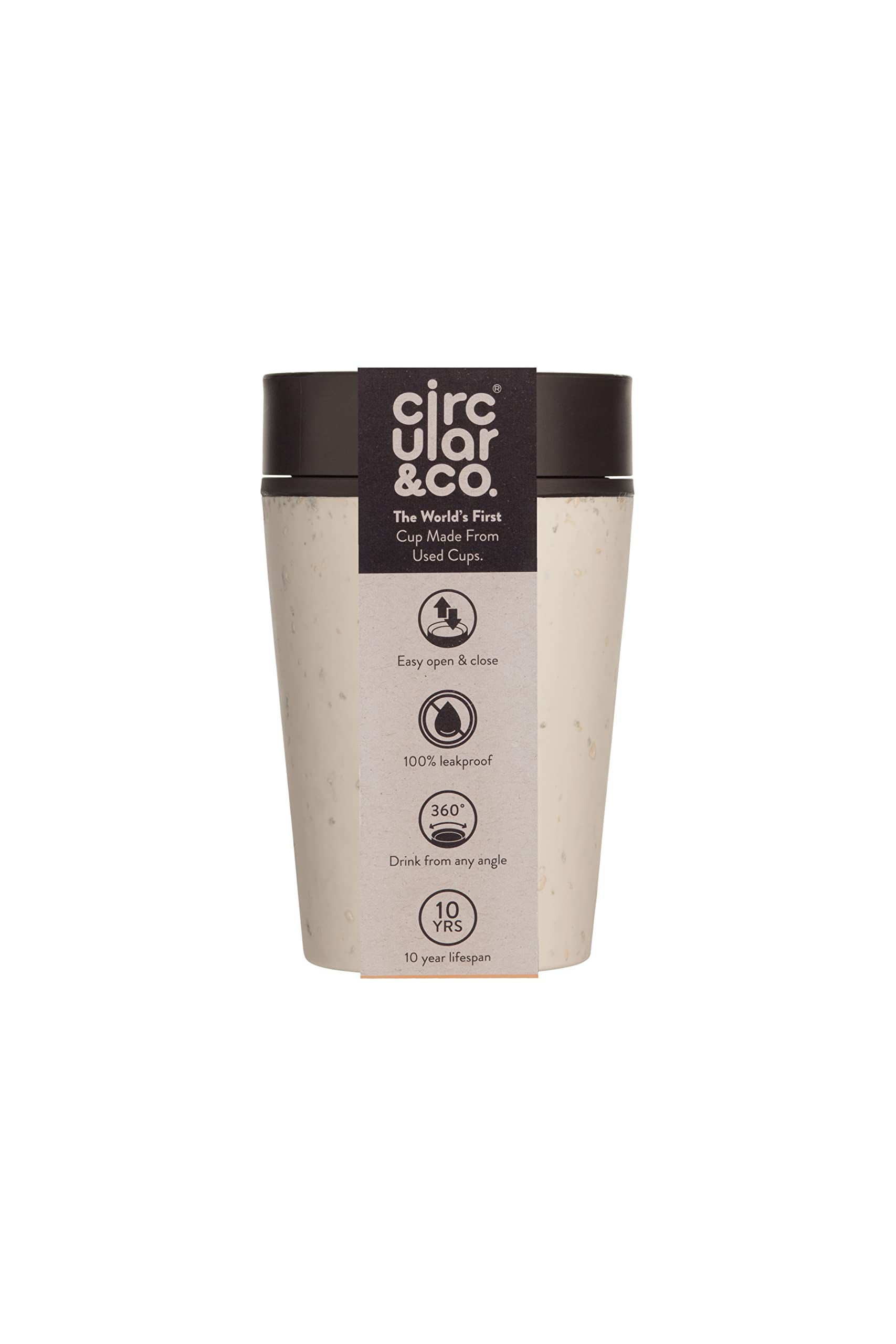 Circular and Co Mark I Model (PRE 2024) Reusable Coffee Cup 8oz/227ml - The World's First Travel Mug Made from Recycled Coffee Cups, 100% Leak-Proof (Cream & Cosmic Black)