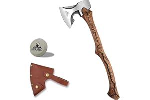 THKFWD 22.7" Splitting Axe, Wood Splitting Axe with Lichtenberg Pattern Wood Handle, 1065 High Carbon Steel Chopping Axes with Leather Sheath and Sharpening Stone for Chopping Firewood