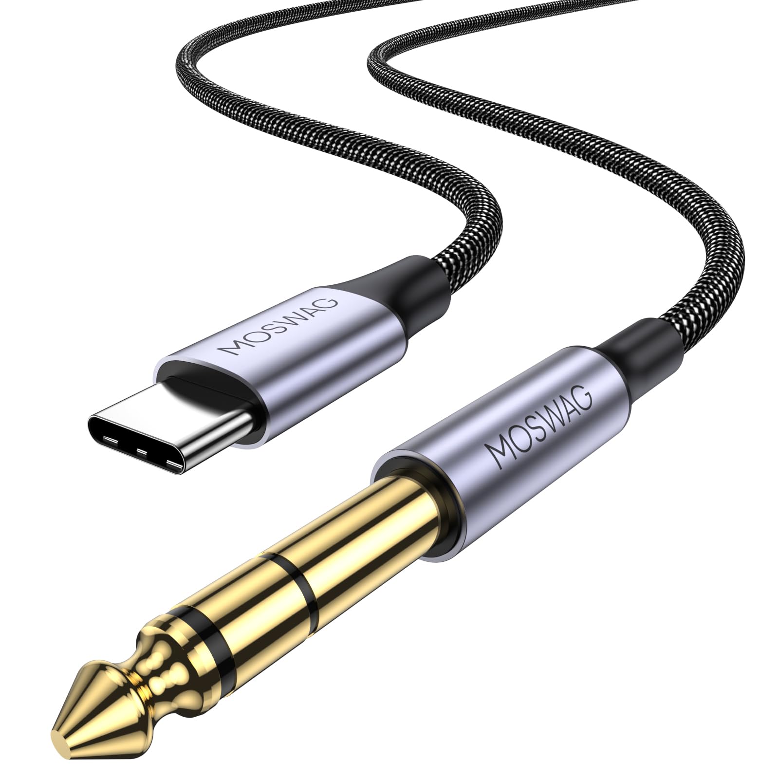 MOSWAG USB C to 6.35mm TRS Audio Cable 2M Hi-Fi Lossless Gold-Plated OFC Nylon Braided for Amplifier/Mixing Console/Monitor Headphones No Reverse/Not for Recording