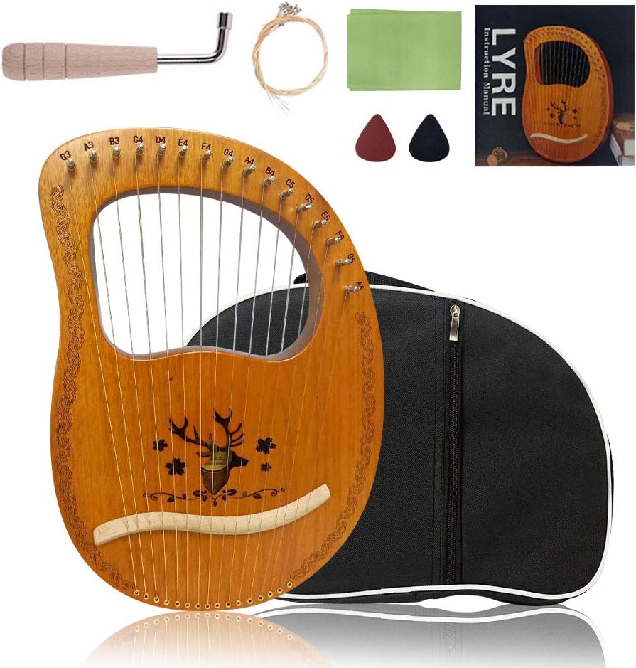 Musical Instruments Portable String Instrument With Carry Bag And Tuning Wrench For Music Enthusiast Kids Adults Beginners Professional Gift 16 Metal String Mahogany Lyre Harp Orchestral Strings