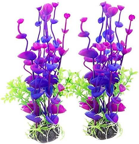 OUFISH Aquarium Plastic Plants Ornament Fish Tank Artificial Decoration with Ceramic Base