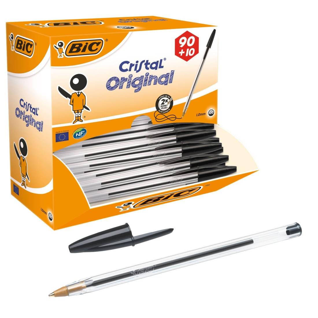 PACK OF 100 BLACK CRYSTAL BIC PENS 0.1MM MEDIUM TIP