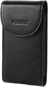 VIIGER Genuine Leather Phone Case Belt Clip Holster Belt Pouch Holder Cellphone Belt Case Smartphone Belt Loop Pouch Bag for Men Magnetic Closure Compatible with iPhone 12 Pro Max Case, Black