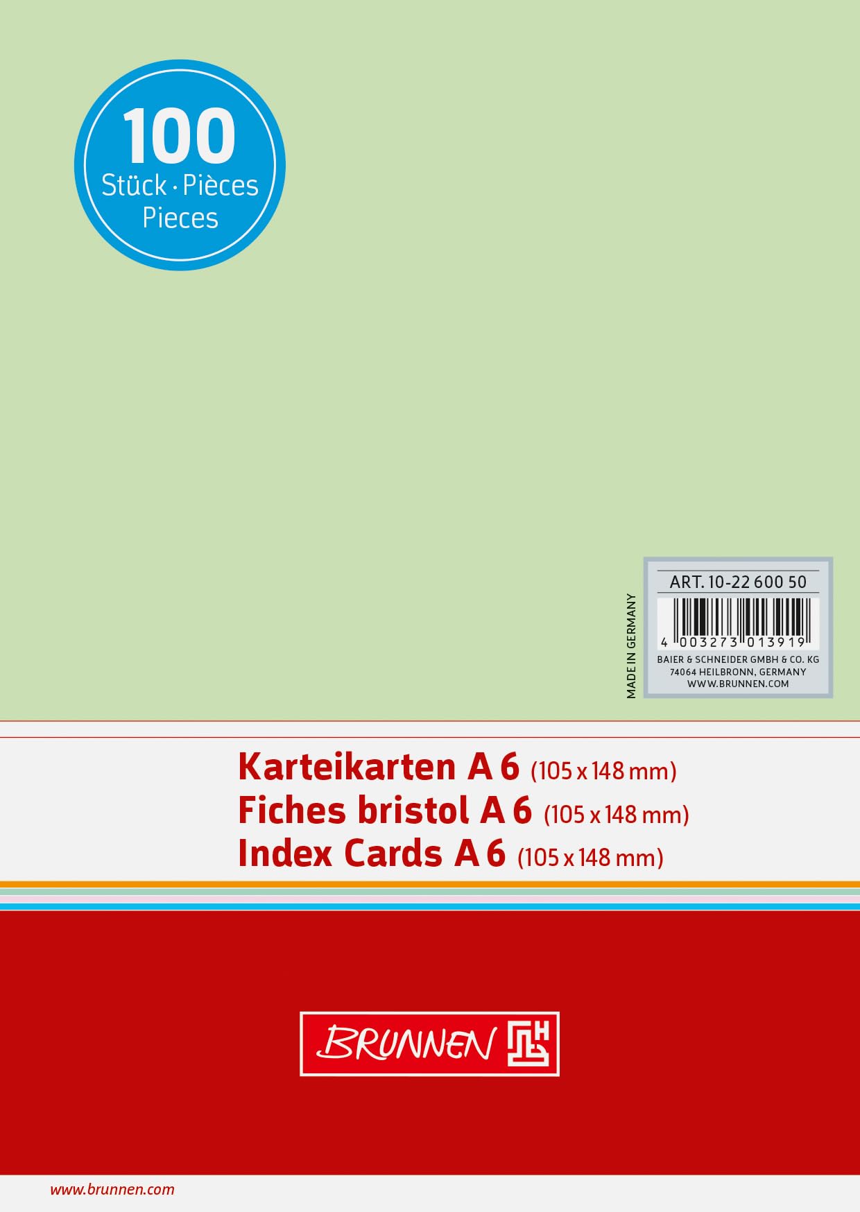 Baier & Schneider karteikarton Cards 180 g/m² Green A6 Landscape ", Vacuum Packed