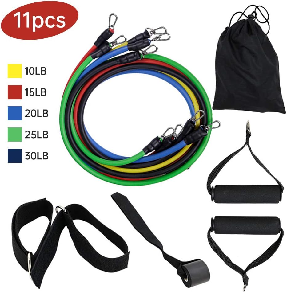 ccvvbgf Exercise Resistance Bands Set,Fitness Stretch Workout Bands 11PC with Fitness Tubes, Foam Handles, Ankle Straps, Door Anchor for Home Gym Fitness,for Men Women