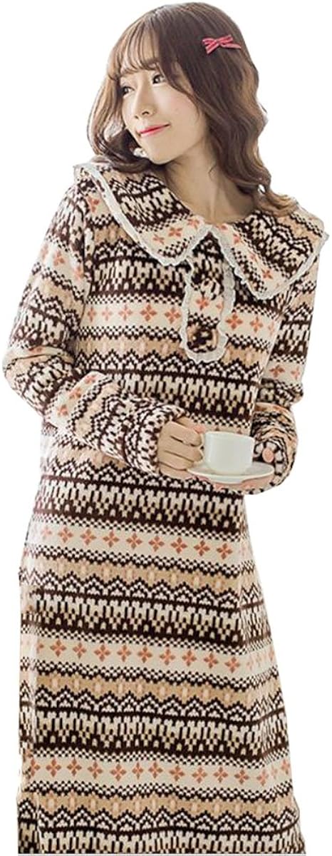 Amazon Fevon ネグリジェ 秋冬 もこもこ フランネル ルームワンピース 長袖 ロング 暖かい 柔らか ルームウェア 姫系 可愛い 雪の花 丸襟 部屋着 レディース パジャマ ふわふわ ふわもこ 寝間着 寝巻き 厚手 ナイトウェア ルームワンピース ネグリジェ 通販