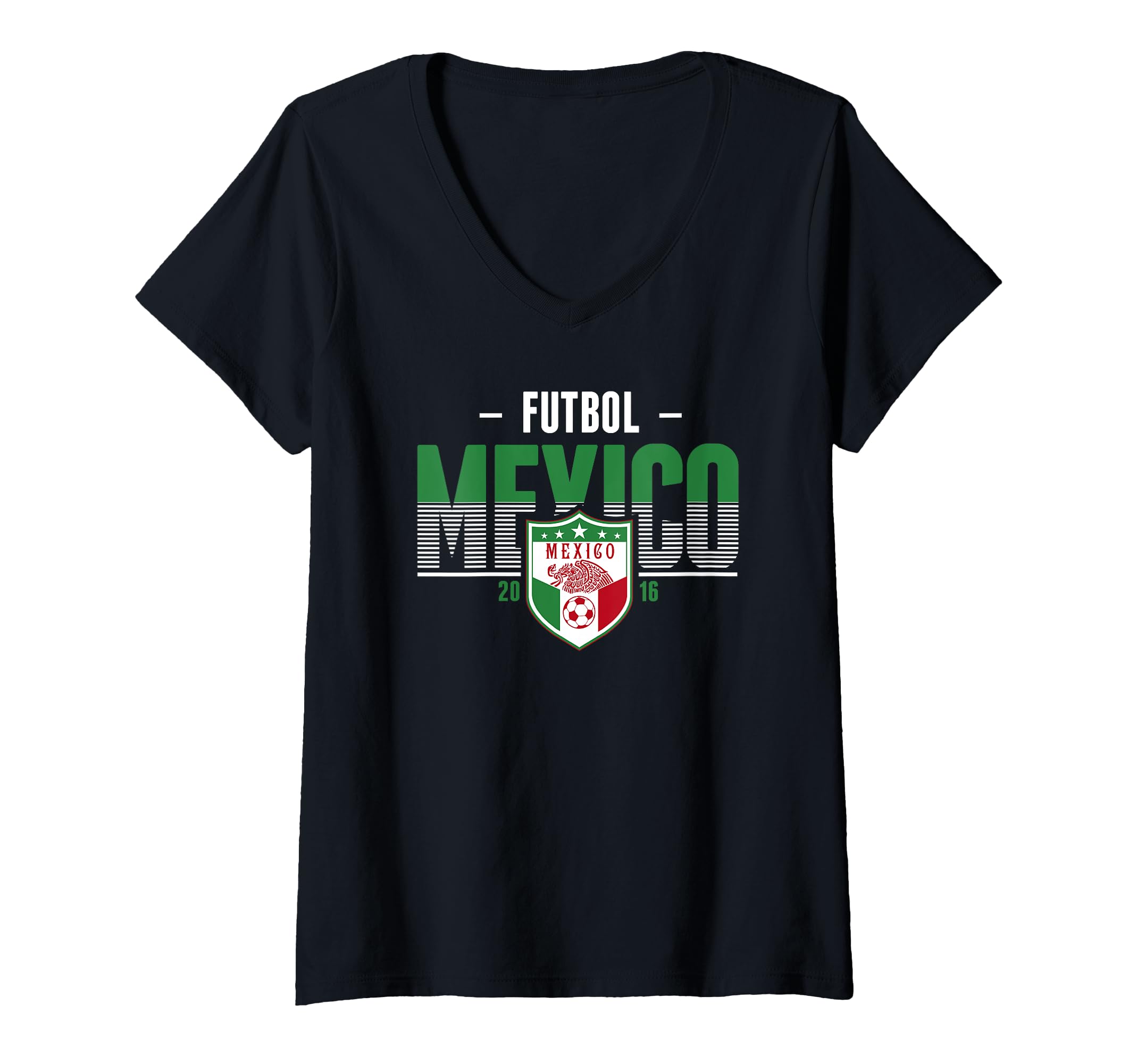 Womens Mexico Striped Text 2016 Football V-Neck T-Shirt
