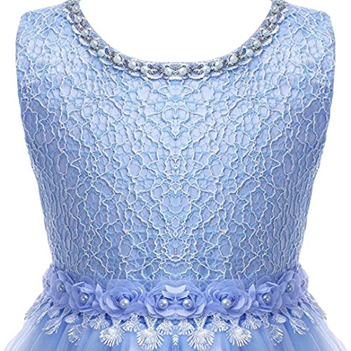 ZAH Girl Dress Kids Ruffles Lace Party Wedding Dresses(Blue,9-10Y) - Thumbnail 4