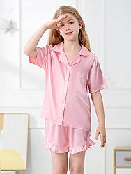 Umeyda Girls Satin Pajamas Set Button Down 2 Piece