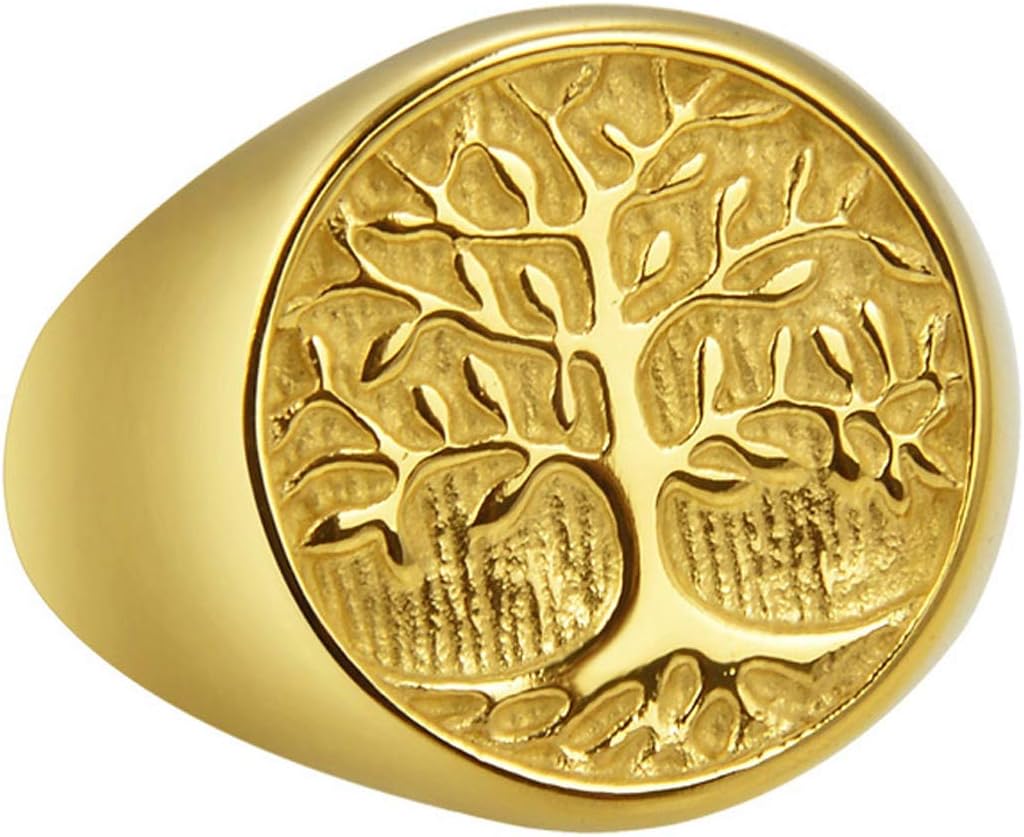Valily Celtic Knot|Tree of Life Ring for Men Stainles Steel/18K Gold Plated Irish Celtic Symbol Ring Gift Size 7-13