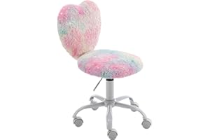 LZAREAL Cute Fuzzy Kids Chair for Teenage Girls - Rolling Study Desk & Computer Task Chair with Adjustable Heart Shaped Reading Vanity Seat, Colorful