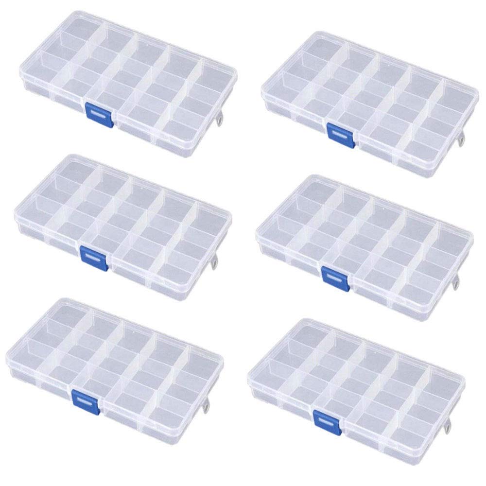 6 Pack 15 Compartment Organiser Storage Box Beads Jewellery Craft Nail Art Washer Nail Art Gem Bits Small Screws Seperator Split Shot Unit Box Watch Screws Divider Custom Changeable Section Sectioned