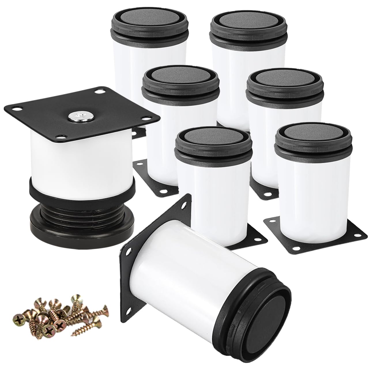 2 Inch / 5cm Metal Furniture Legs, 8Pcs Round Adjustable Stainless Steel Furniture Feet DIY Replacement Support Leg for Table Cabinet Kitchen TV Stand Desk