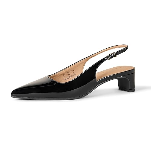 Amazon Essentials Women's Slingback Block Heel, Black Patent, 8
