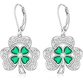 Talonior St Patricks Day Earrings Shamrock Earrings for Women Sterling Silver Good Lucky Celtic Green Four Leaf Clover Jewelry Gift
