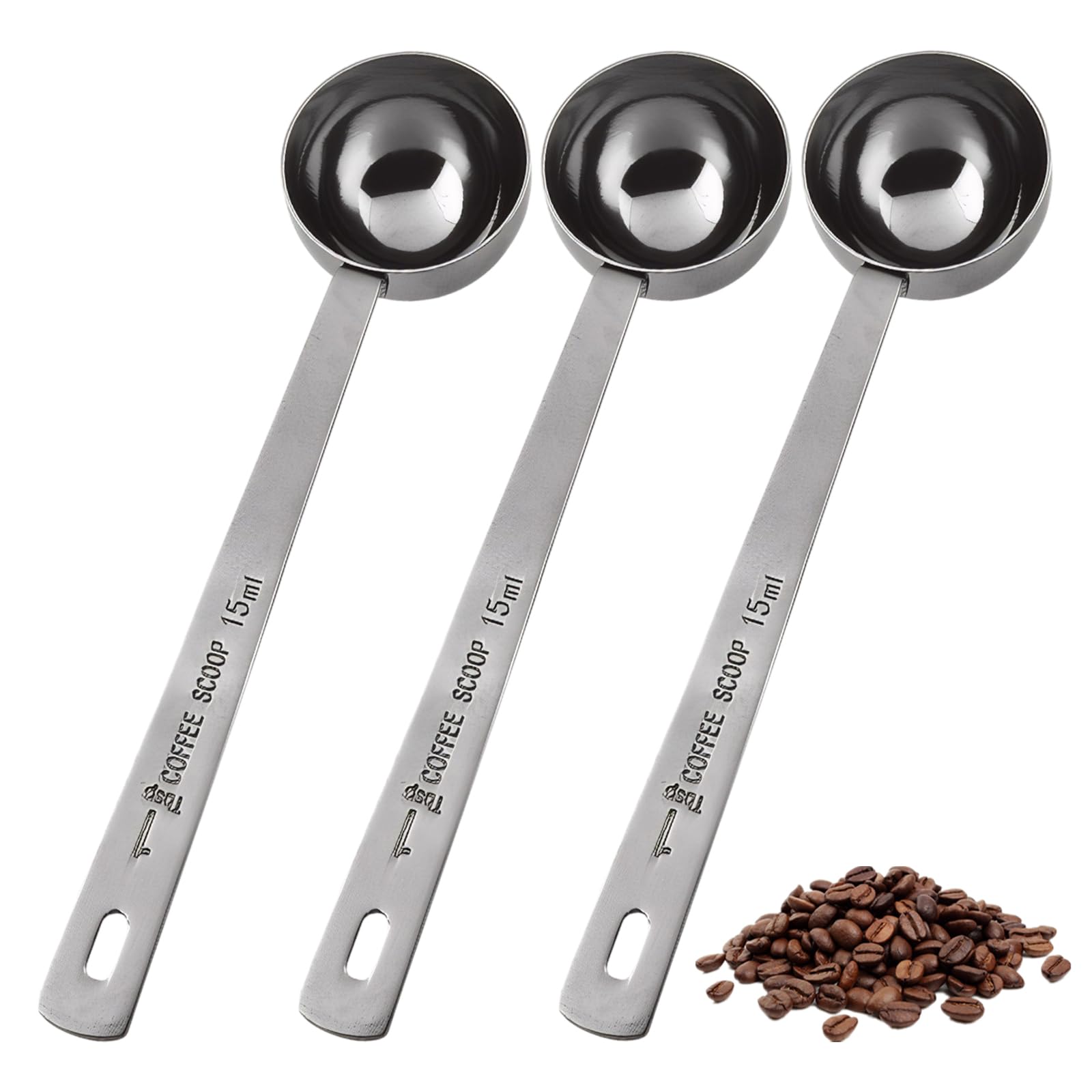 Coffee Scoop 3 PCS,Stainless Coffee Spoon Measure 15ml Long-Handle,Coffee Scoop for Ground Coffee for Coffee,Cocoa & Tea,Accurate,Easy to Clean Coffee Measuring Spoon Perfect Gift for Coffee Lovers