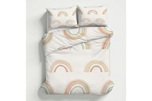 Rainbow Duvet Cover Full Size, Kids Girls Bedding Set 3 pcs with 2 Pillow Covers, Kawaii Rainbow Bedroom Decor, Soft Microfib