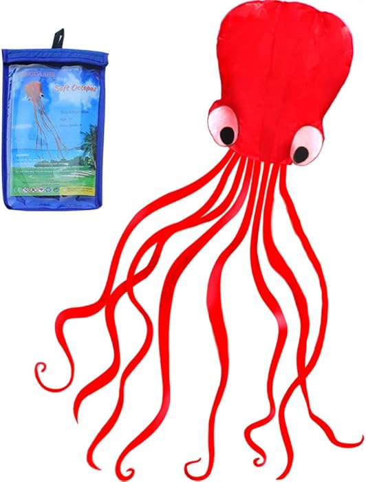 HENGDA KITE-Beautiful Large Easy Flyer Kite for Kids - Red Mollusc Octopus-It's Big! 31 Inches Wide with Long Tail 157 Inches Long-Perfect for Beach or Park