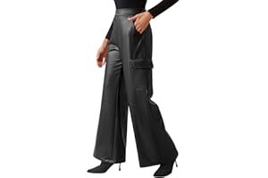 QIANXIZHAN Women's Faux Leather Pants, Winter High Waist Wide Leg PU Trousers
