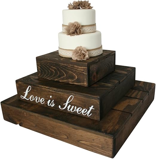 Amazon Com Rustic Wedding Country Barn Farmhouse Wedding Cake Cupcake Stand 3 Tier Rustic Wooden Country Cake Cupcake Stand Dark Walnut Cake Stands