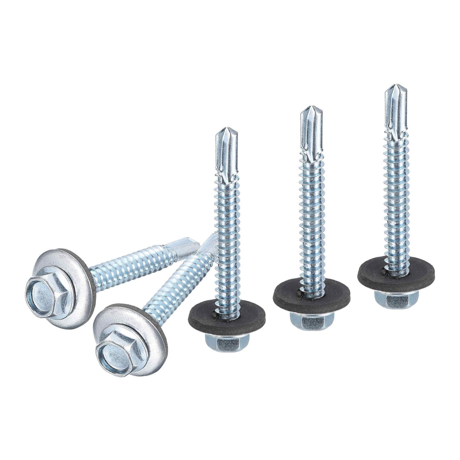 DTGN #14x2" Hex Washer Head Self Drilling Screws with EPDM Washer - 50Pack - Good for Metal - Carbon Steel Self Tapping Metal Sheet Screws with Rubber Washer