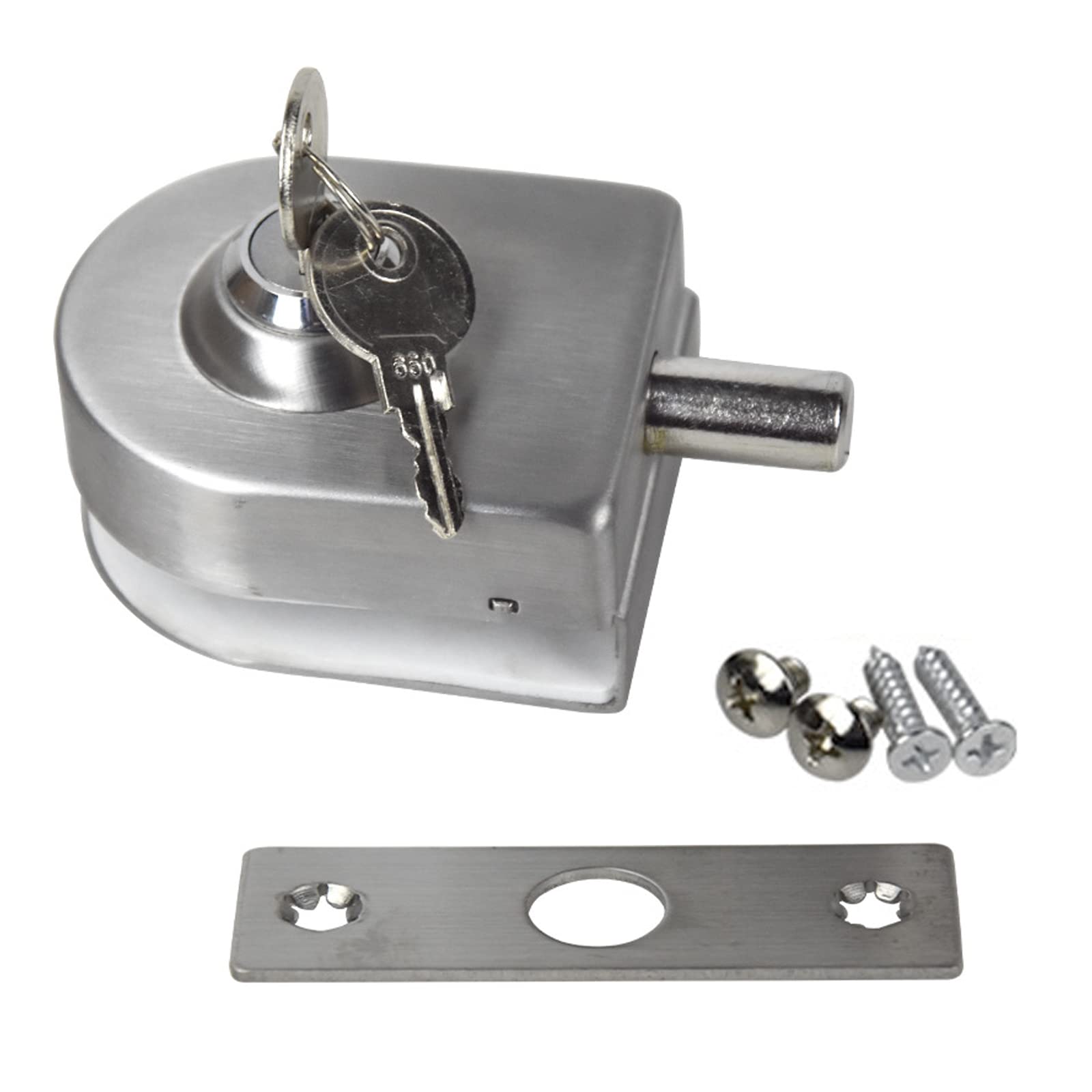 UFURMATE Frameless Silver Glass Door Lock with Keys, No Need to Drill, Suitable for 10-12mm Thick Glass