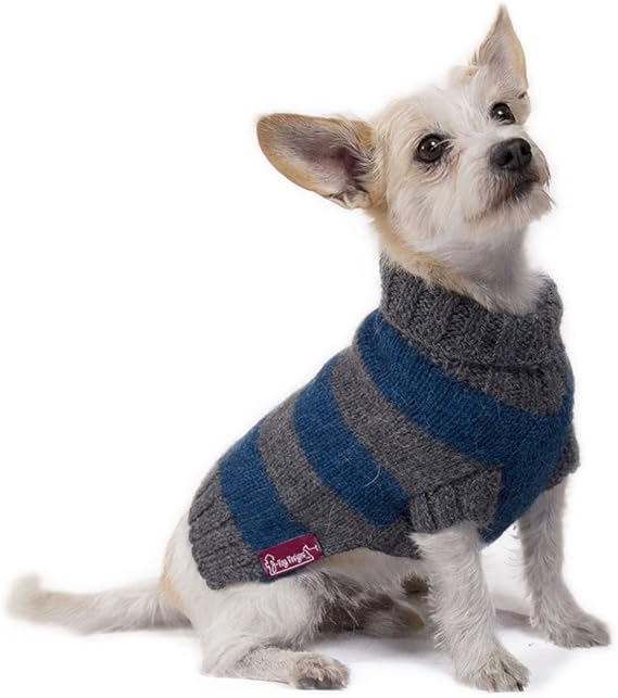 Striped Dog Sweater Blue and Grey HandKnit Sweater Made