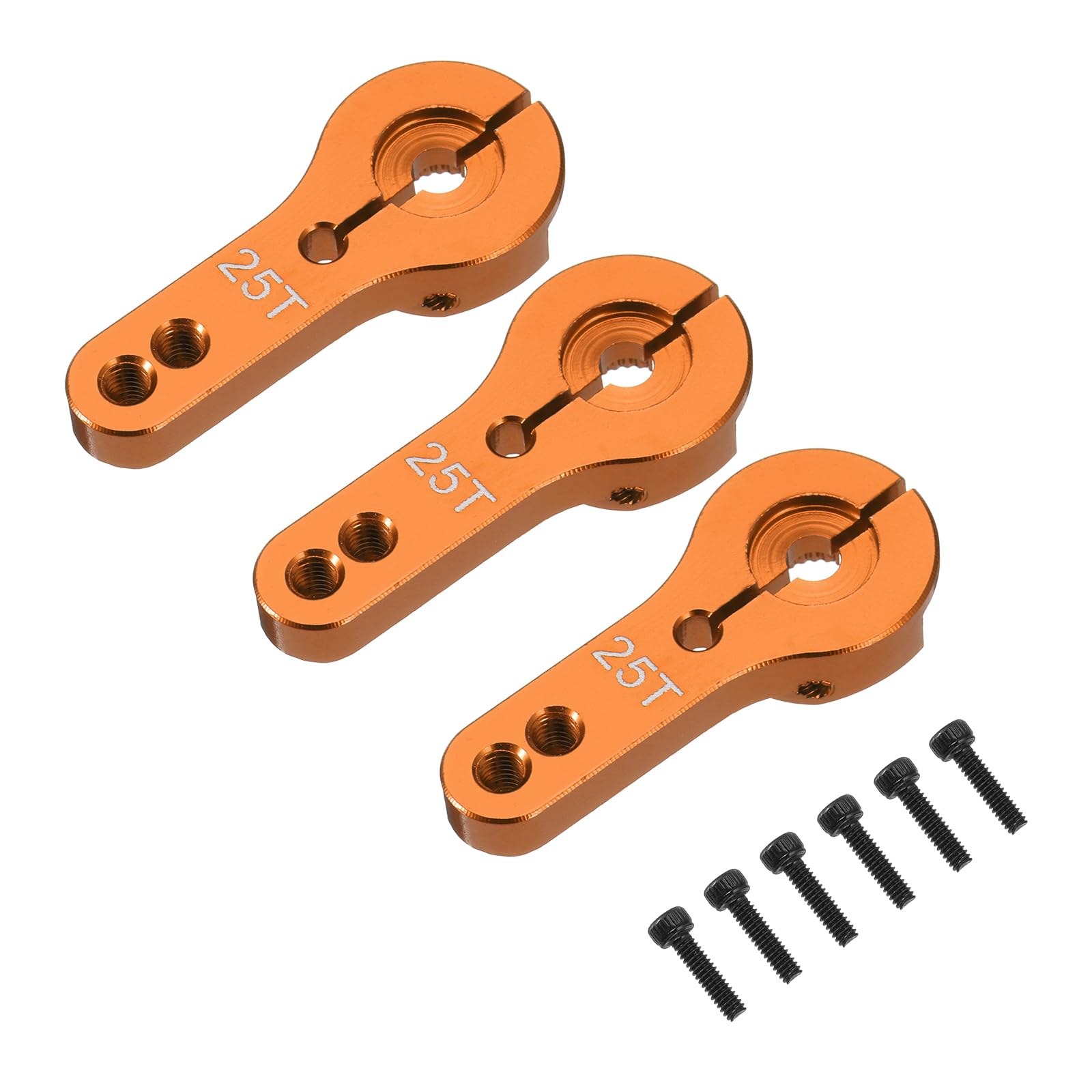 sourcing map 3 Pcs Aluminum Alloy 25T Steering Servo Arm Horn for DIY RC Car/Boat/Airplane Boat Accessories, Orange