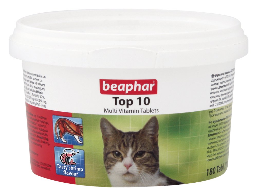 Beaphar Top 10 Cat Vitamin 180 Tablets (Pack of 3)