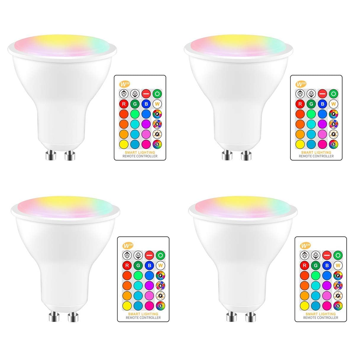 Jasfyee GU10 LED Bulbs, 8W LED RGBW Color Changing LED Light Bulbs with IR Remote Control, 16 Colors 4 Modes and Memory Function, Perfect for Kitchen, Living Room, Bedroom 4 Packs
