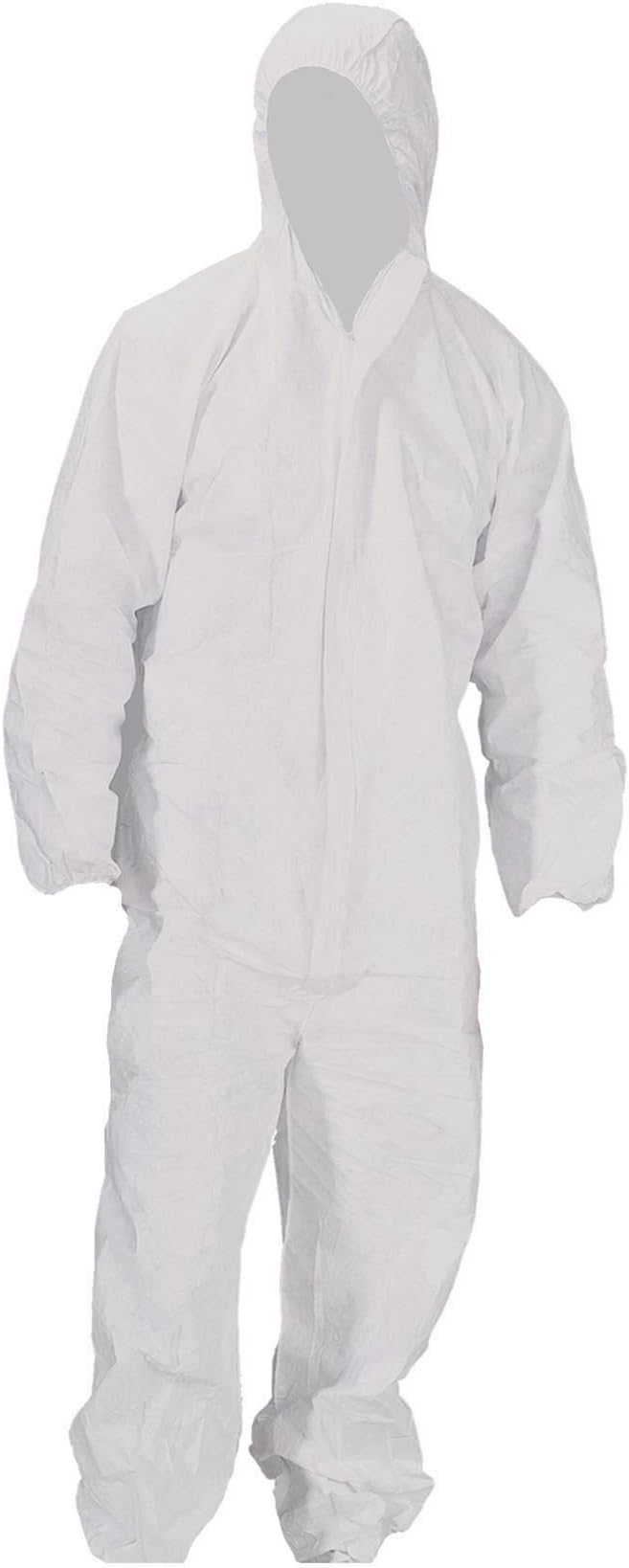 PACKAGING AND DISPOSABLES Disposable Coveralls Overalls Boilersuit Hood Painters Protective Suit (White).