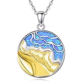 JERWLI Wave Necklace 925 Sterling Silver Wave Ocean Pendant Jewelry Gifts for Women