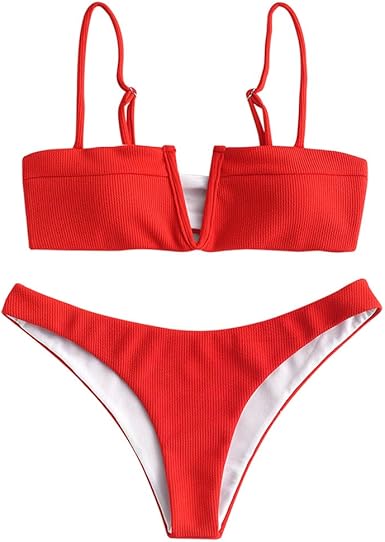 red ribbed bikini