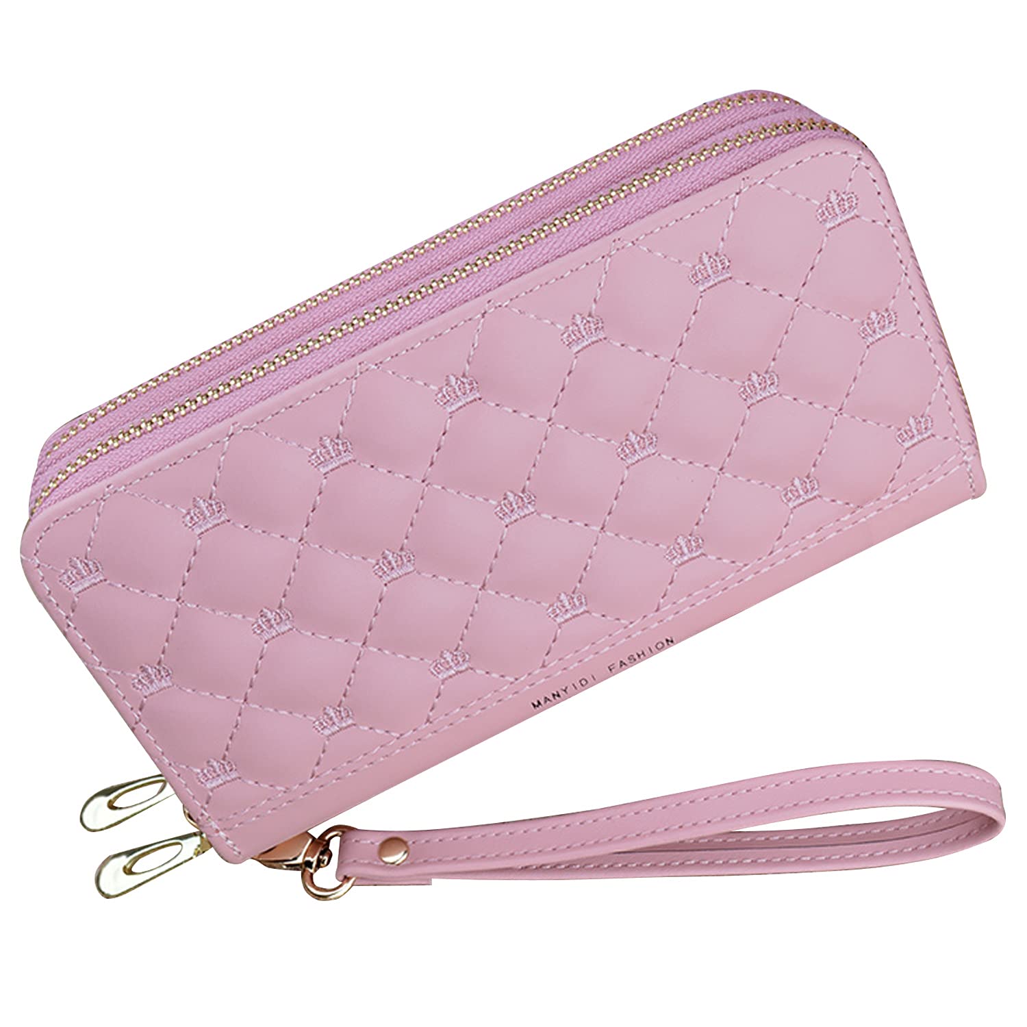 Yixuan Ladies Purse Wallet with Double Zipper Coin Purse PU Leather Phone Wallet for Women Large Capacity Long Clutch Wallet with Multiple Card Slots Wristlet Wallet
