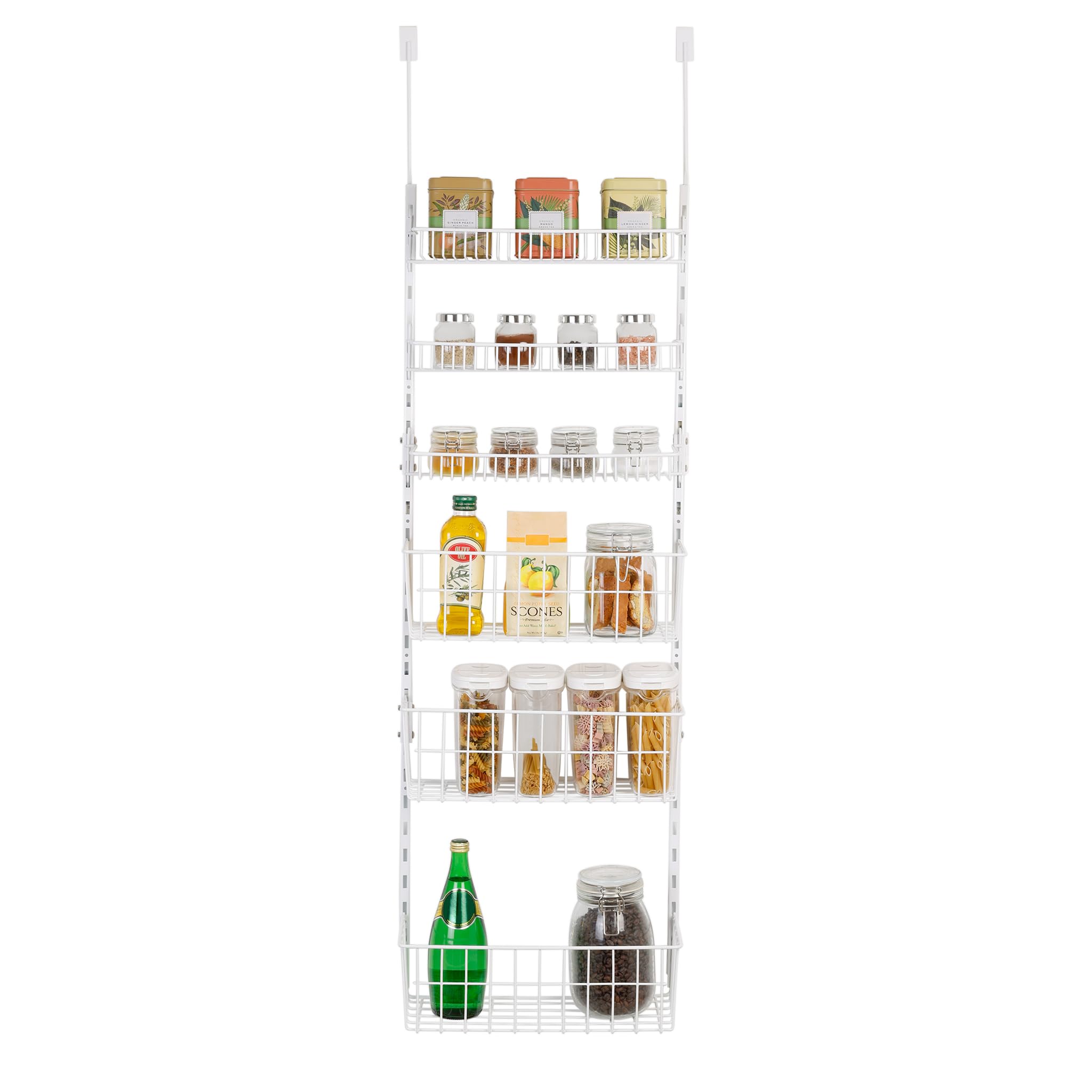 Photo 1 of Smart Design Over The Door Pantry Organizer Rack with 6 Adjustable Shelves - Steel Metal Wire Baskets and Frame - Hanging - Wall Mountable - Cans, Spice, Storage, Closet, Bathroom, Kitchen - White