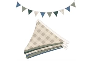 XYDEG Boys Toddler Room Playroom Nursery Decor, Garland Triangle Banners Blue Grey,11Ft Vintage Warm Neutral Plaid Design Pennant Banner Bunting Flags Fabric for Baby Shower Birthday Party Wall Art