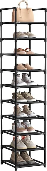 SONGMICS 10-Tier Shoe Rack 33x33x173 cm Metal Frame Non-Woven Shelves
