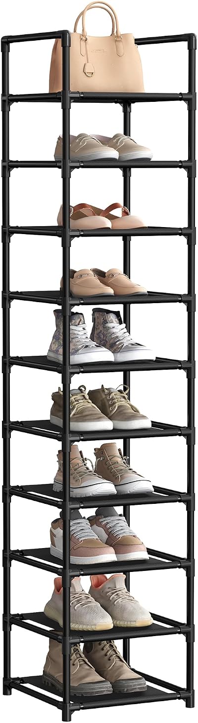 SONGMICS 10-Tier Shoe Rack 33x33x173 cm Metal Frame Non-Woven Shelves