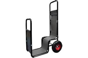 Kapler Firewood Cart with Wheels Heavy Duty Steel Wood Rock Storage for Fireplace Outdoor Indoor Barrow Carrier Stand Holder Rolling Dolly Hauler with Baffle and Bungees Black