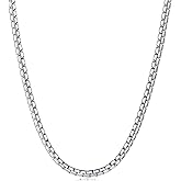 Fiusem Flat Box Chains for Men, 2.5/3/4/4.5/5mm Silver Tone Box Chain Necklace, Stainless Steel Necklaces for Men and Women 16-28 Inches, Jewelry Gift