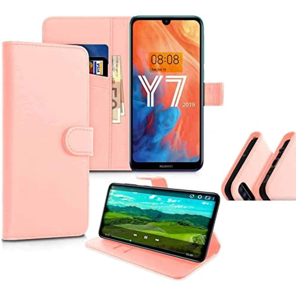 iPOMCASE Coque Portefeuille pour Huawei Y7 2019, Rose Satin