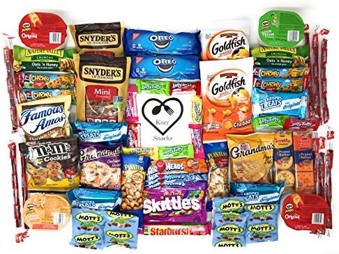 Kozy Snackz Ultimate Care Package 60 Count Assortments of Brand Named Snacks. A Variety of Cookies, Candy, Chips, Granola Bars, Nuts, &amp; More. Perfect for Gifts, Students, Soldiers, Friends and Family