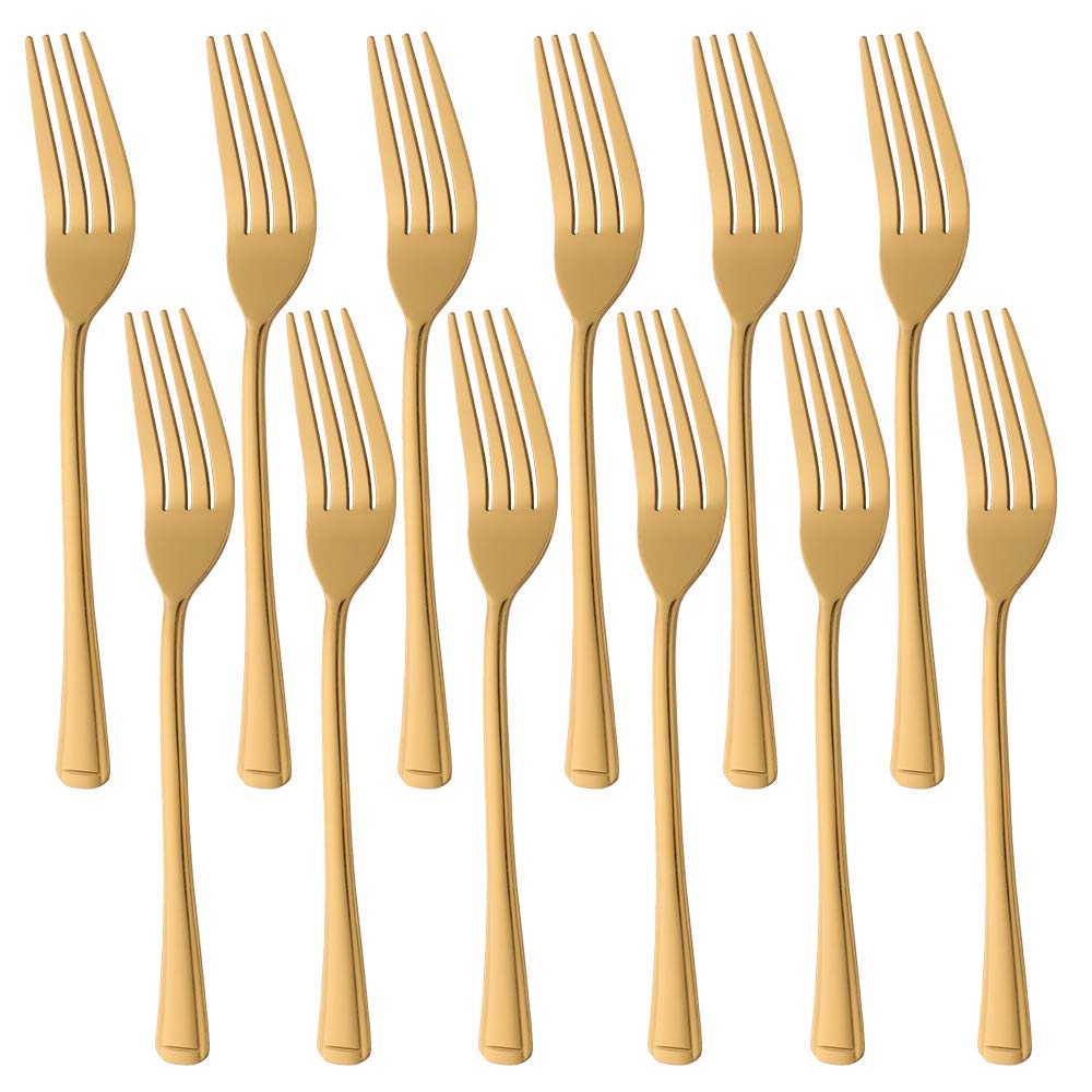 N / A Meisha Stainless Steel Table Forks, Harley Pattern Dinner Forks, Flatware Cutlery Set of 12, Great for Buffet, Banquet, Party, Dishwasher Safe - Gold