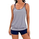 B2prity Tankini Swimsuit Tummy Control Blouson Two Piece Bathing Suit for Women Tank Top with High Waist Boy Shorts Swimwear