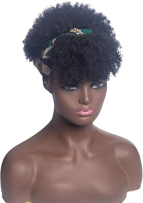 Amazon Co Jp ヘッドバンドウィッグ 黒人女性用ヘッドバンドウィッグ カーリーアフロウィッグキンキーカーリー 2 En 1ターバンヘッド ラップウィッグドローストリングシンセティックハイパフフルウィッグ グリーンヘッドバンドウィッグ ホーム キッチン