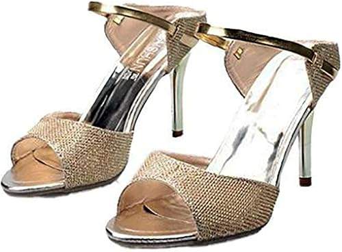Amazon Peonypop ピオニーポップ キラキラ メタリック オープントゥ 9cm ピンヒール ミュール サンダル レディース Peonypop ミュール