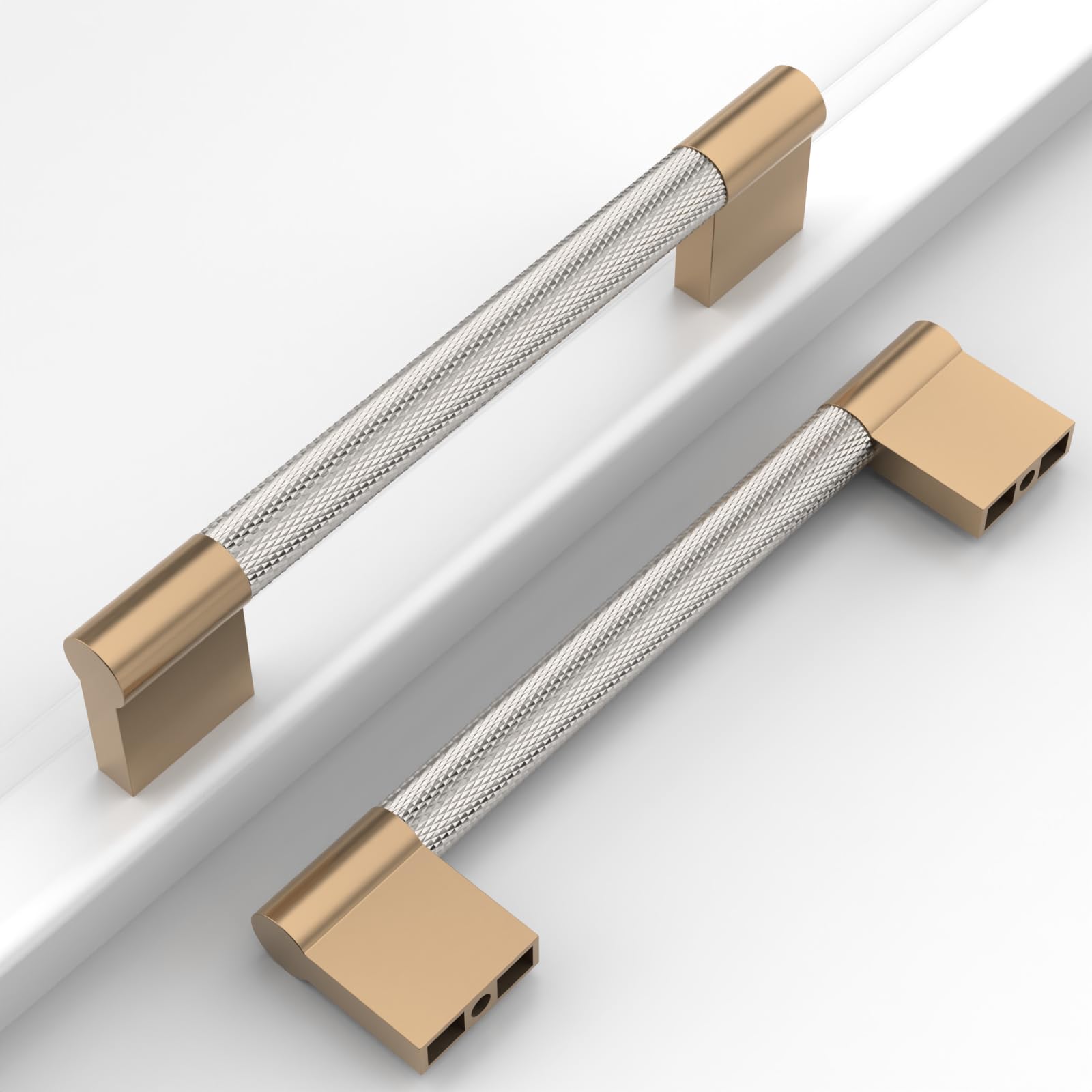 Photo 1 of Coinkoly 10 Pack 3-3/4"(96mm) Brushed Satin Nickel and Champagne Bronze Cabinet Pulls Kitchen Cabinet Handles Knurled Cabinet Hardware Drawer Pulls for Cupboard