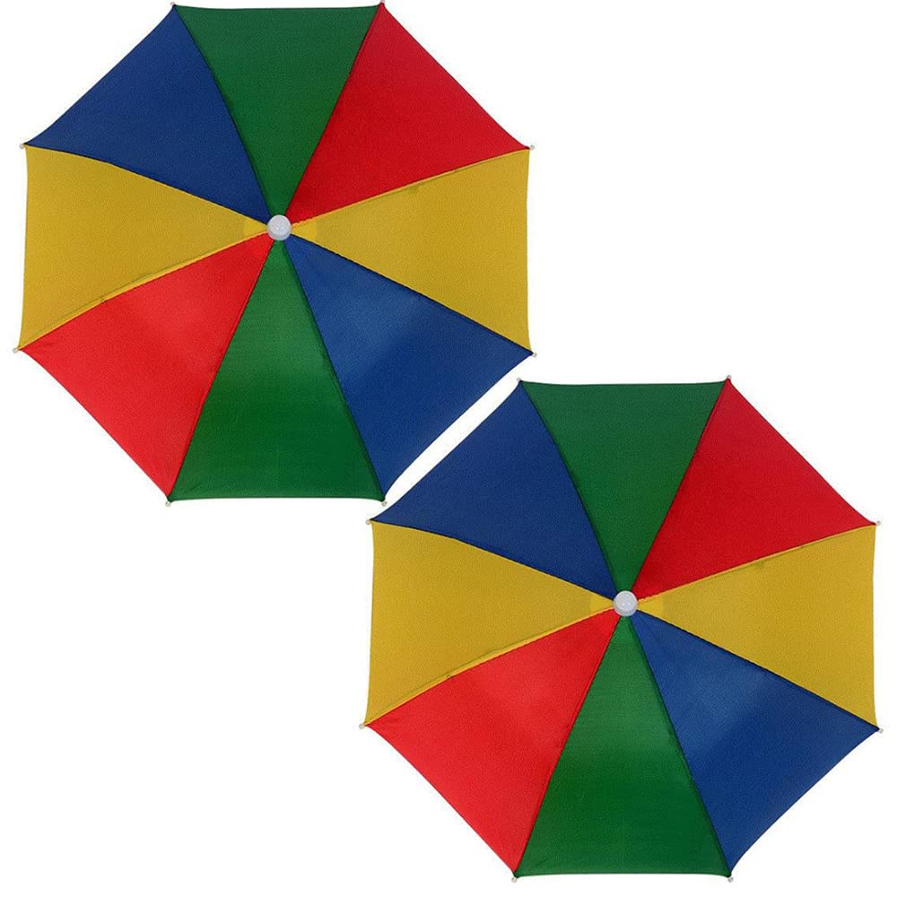KAIAIWLUO Umbrella Hat,2 PCS Rainbow Umbrella Caps Fishing Umbrella Hat With Elastic Bands Adjustable Beach Head Umbrella Hat for Adults Kids Outdoor Fishing Gardening Camping 20 Inch
