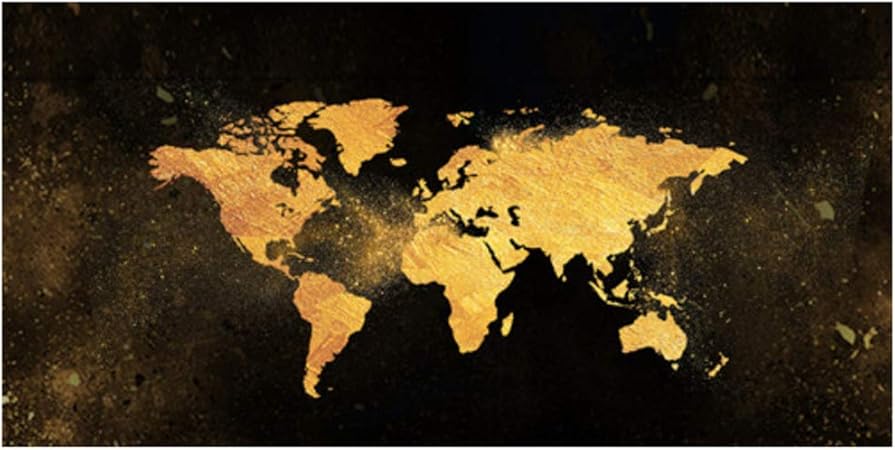 Abstrait Noir Or Carte Du Monde Toile Peinture Affiches Et